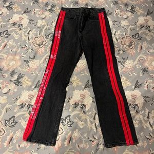 Rag & Bone Washed Black Denim Jeans with Red Stripe